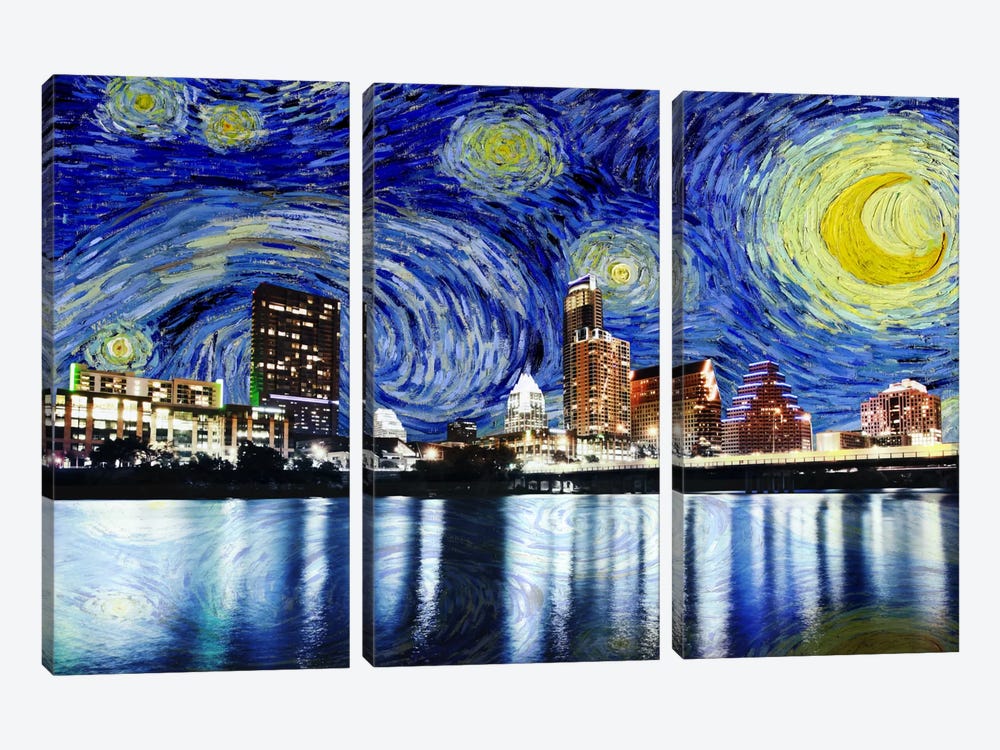 Austin, Texas Starry Night Skyline by 5by5collective 3-piece Canvas Art Print
