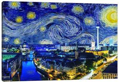 Berlin, Germany Starry Night Skyline Canvas Art Print - Berlin Art