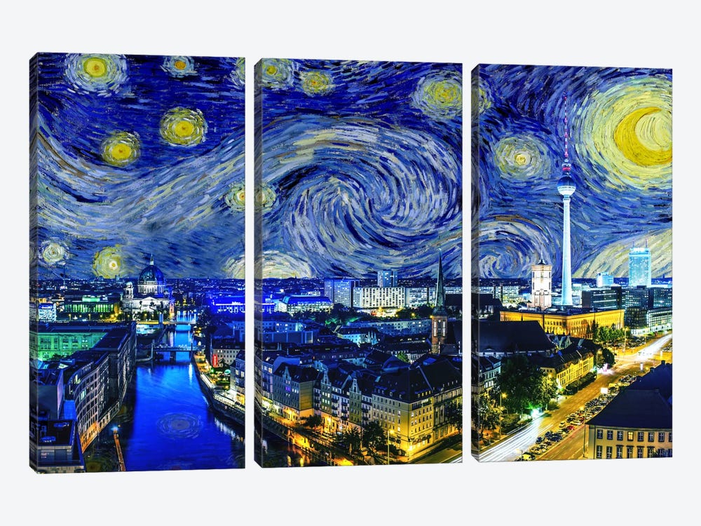 Berlin, Germany Starry Night Skyline by 5by5collective 3-piece Canvas Artwork