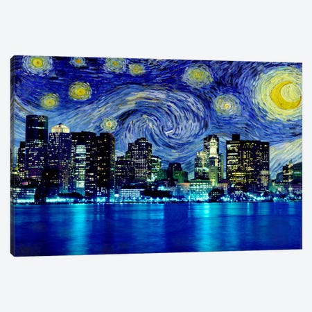 Boston, Massachusetts Starry Night Skyline Canvas Print #SKY102} by 5by5collective Canvas Print