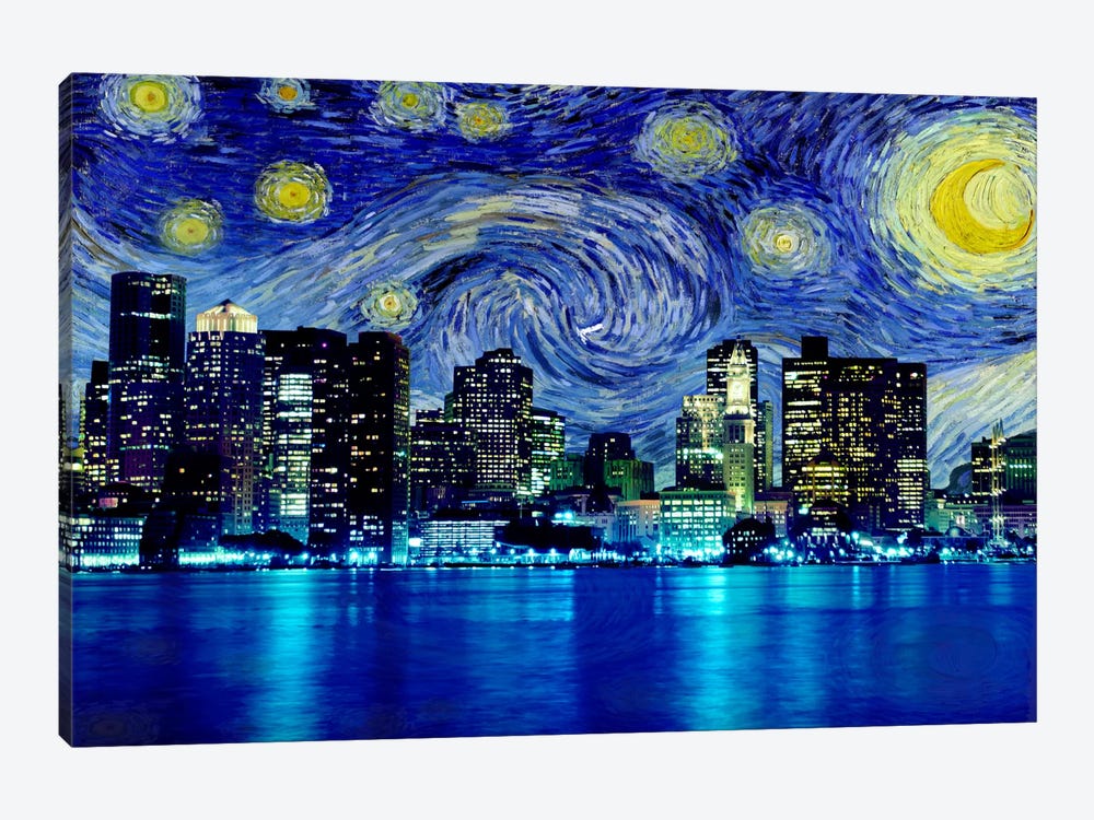 Boston, Massachusetts Starry Night Skyline 1-piece Canvas Art Print