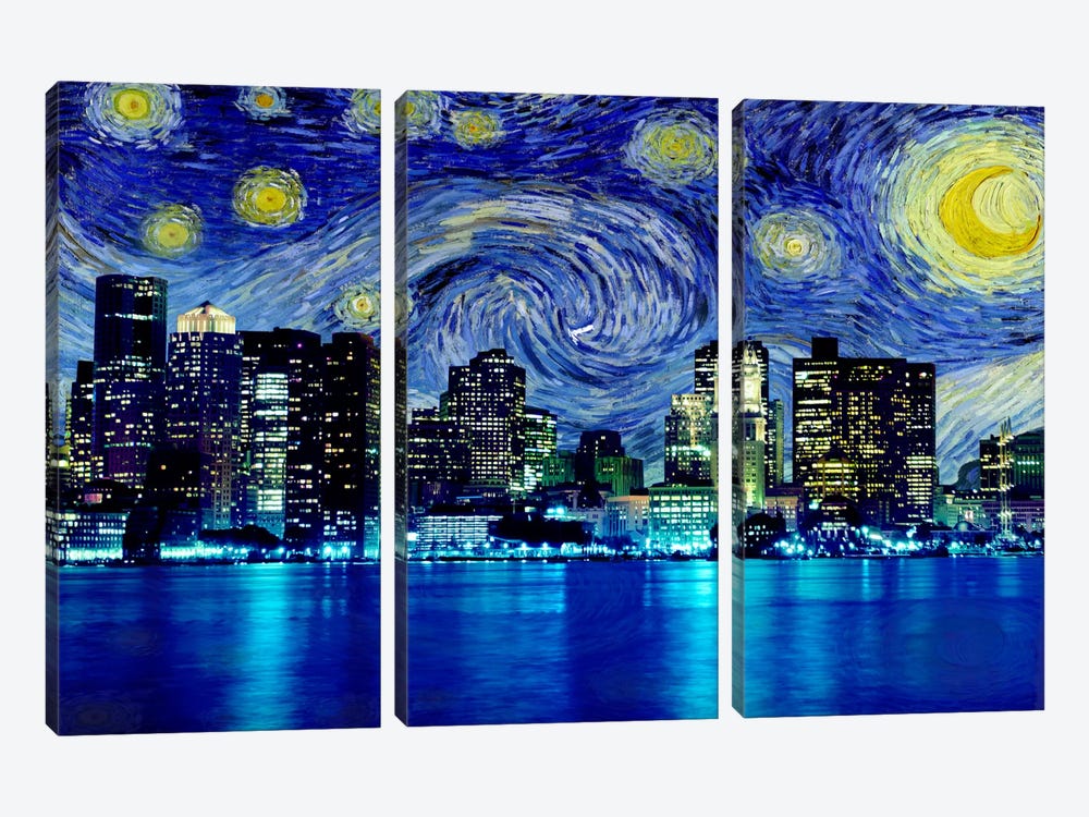 Boston, Massachusetts Starry Night Skyline by 5by5collective 3-piece Canvas Art Print