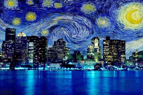 Blue: Boston, Massachusetts Starry Night Skyline by 5by5collective