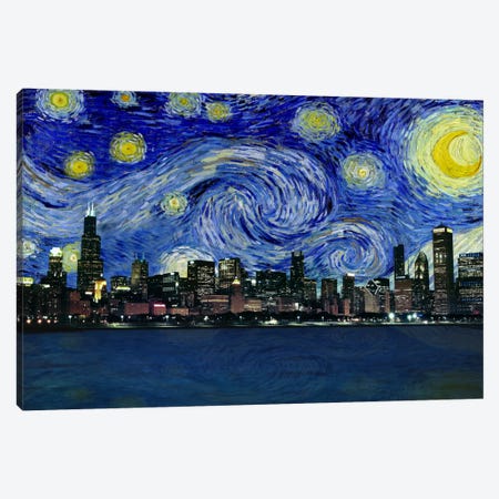 Chicago, Illinois Starry Night Skyline Canvas Print #SKY103} by 5by5collective Canvas Print