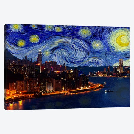 Hong Kong, China Starry Night Skyline Canvas Print #SKY104} by 5by5collective Canvas Art