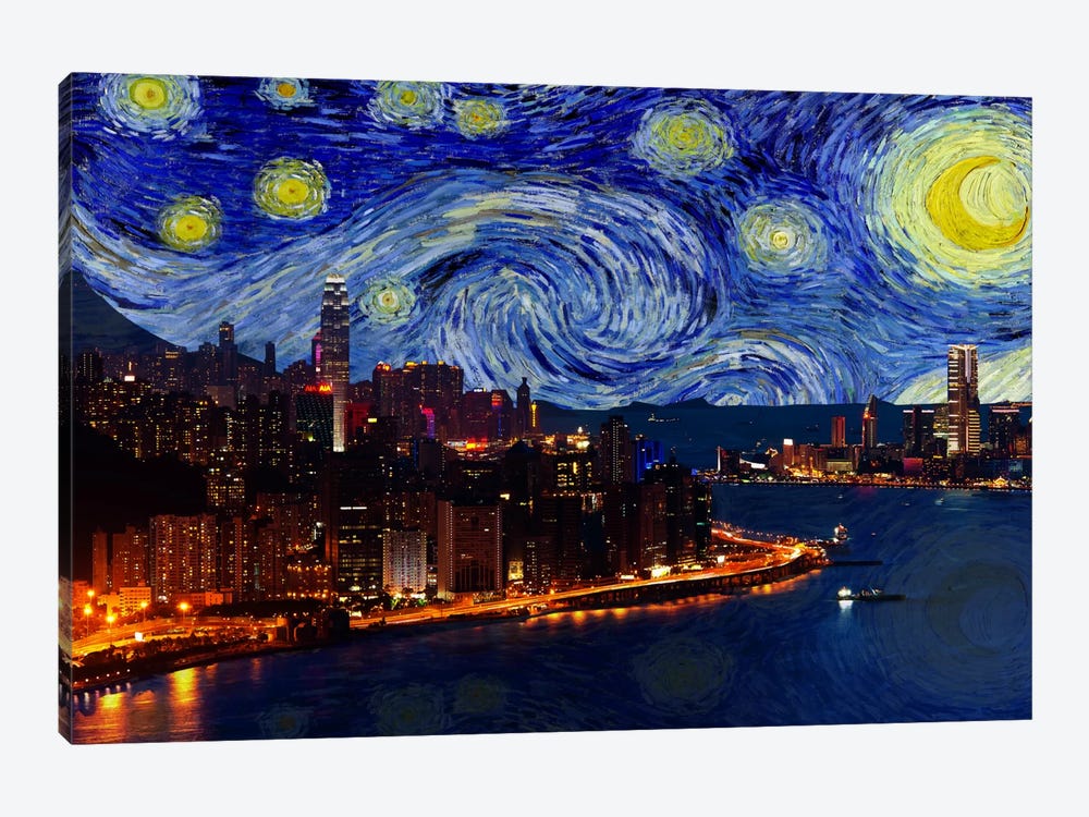 Hong Kong, China Starry Night Skyline by 5by5collective 1-piece Canvas Print