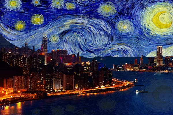 Starry Night Collection: Hong Kong, China Starry Night Skyline by 5by5collective