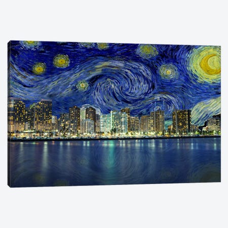 Honolulu, Hawaii Starry Night Skyline Canvas Print #SKY105} by 5by5collective Canvas Art