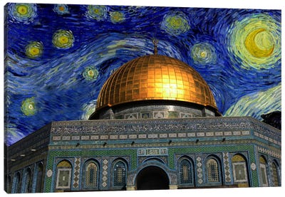 Jerusalem Starry Night Skyline Canvas Art Print - Skylines Collection