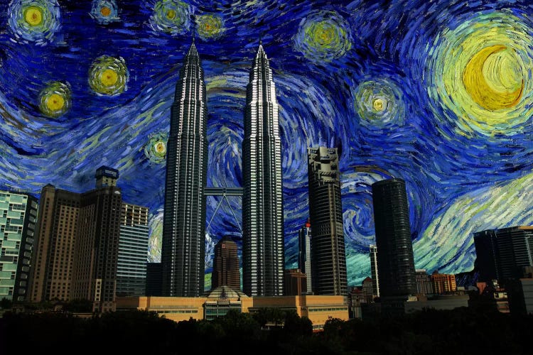 Kuala Lumpur, Malaysia Starry Night Skyline by 5by5collective wall art