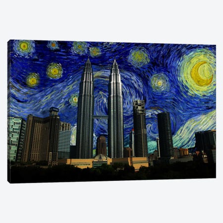 Kuala Lumpur, Malaysia Starry Night Skyline Canvas Print #SKY107} by 5by5collective Canvas Wall Art