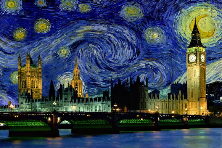 London, England Starry Night Skyline by 5by5collective wall art