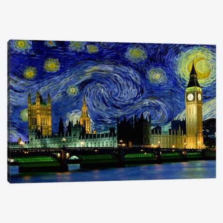 London, England Starry Night Skyline Canvas Print #SKY109} by 5by5collective Art Print
