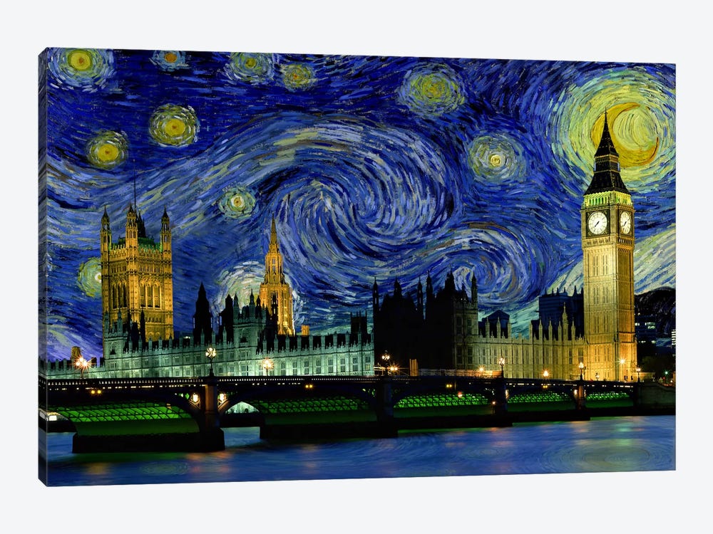 London, England Starry Night Skyline by 5by5collective 1-piece Canvas Art