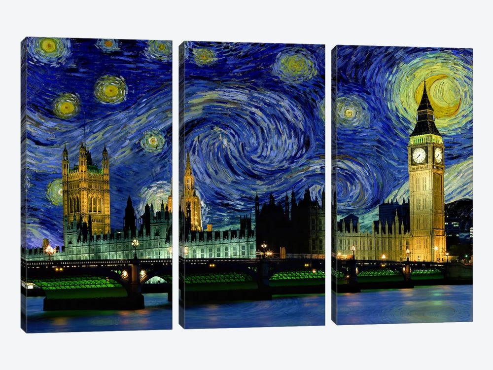 London, England Starry Night Skyline by 5by5collective 3-piece Canvas Wall Art