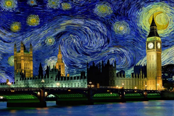 Re-Imagined Masters: London, England Starry Night Skyline by 5by5collective