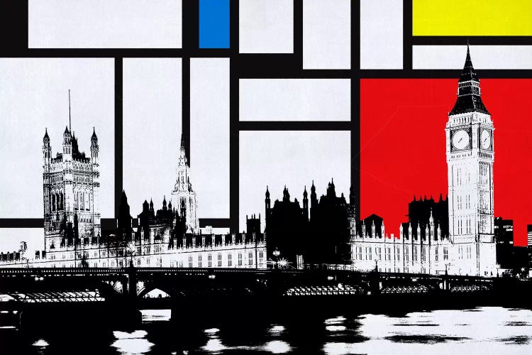 London, England Skyline with Primary Colors Background