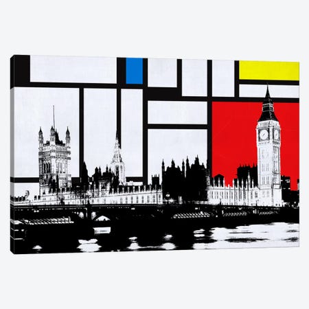 London, England Skyline with Primary Colors Background Canvas Print #SKY10} by Unknown Artist Canvas Artwork