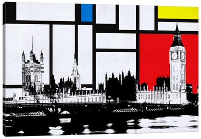 London, England Skyline with Primary Colors Background Canvas Art Print - Skylines Collection