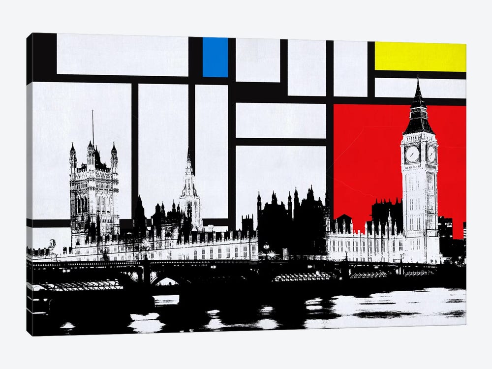 London, England Skyline with Primary Colors Background by Unknown Artist 1-piece Canvas Print