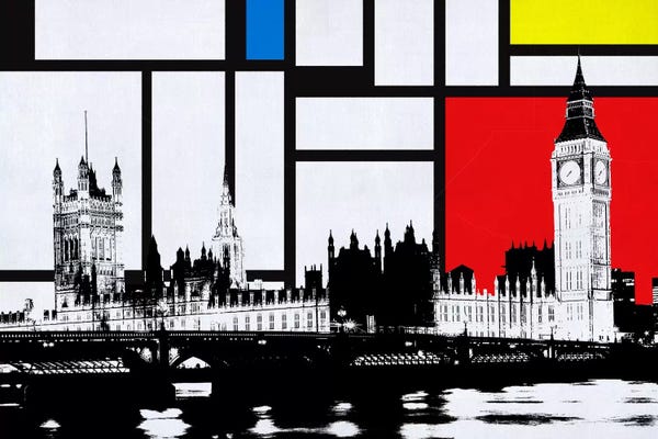 England: London, England Skyline with Primary Colors Background by Unknown Artist