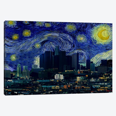 Los Angeles, California Starry Night Skyline Canvas Print #SKY110} by 5by5collective Canvas Artwork