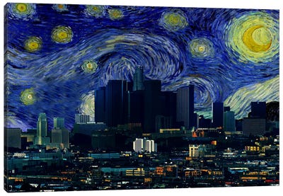 Los Angeles, California Starry Night Skyline Canvas Art Print - Skylines Collection