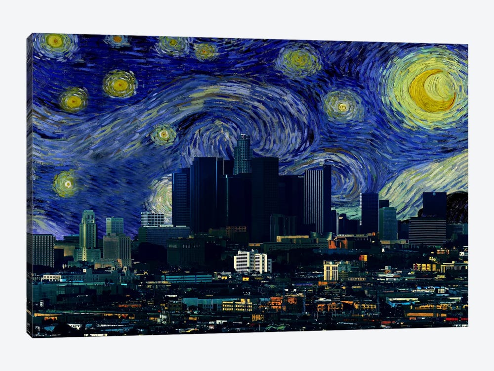 Los Angeles, California Starry Night Skyline by 5by5collective 1-piece Canvas Wall Art