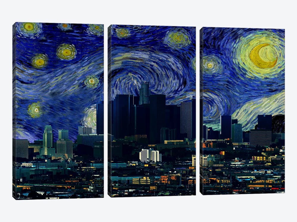 Los Angeles, California Starry Night Skyline by 5by5collective 3-piece Canvas Wall Art