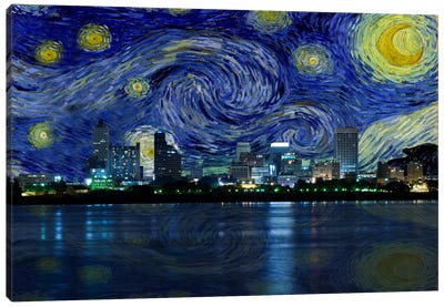 Memphis, Tennessee Starry Night Skyline Canvas Art Print - Memphis Art