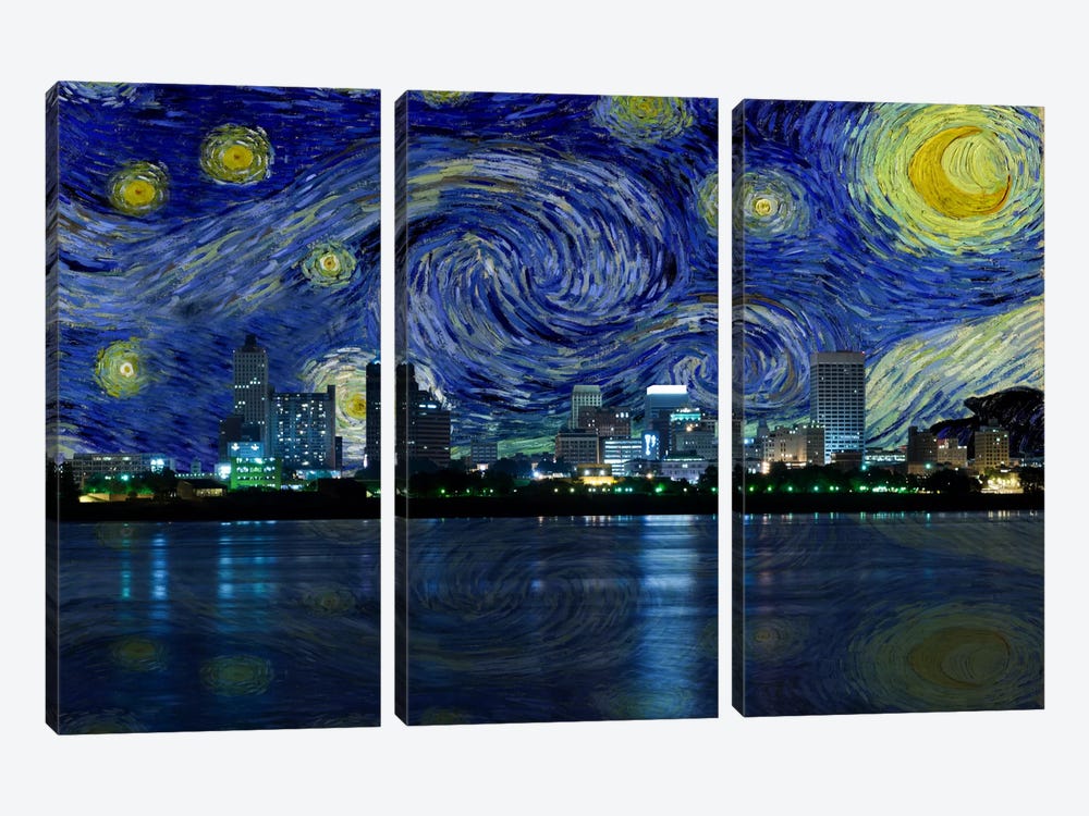 Memphis, Tennessee Starry Night Skyline by 5by5collective 3-piece Canvas Art Print