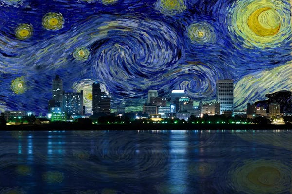 Tennessee: Memphis, Tennessee Starry Night Skyline by 5by5collective
