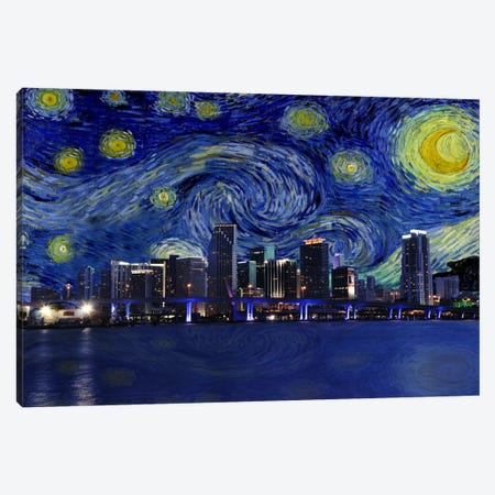 Miami, Florida Starry Night Skyline Canvas Print #SKY112} by 5by5collective Canvas Wall Art