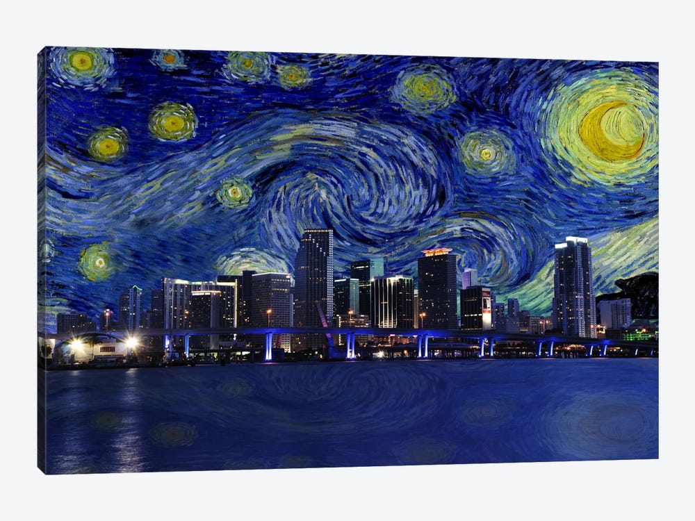 Miami, Florida Starry Night Skyline by 5by5collective 1-piece Canvas Art