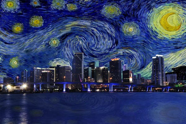 Starry Night Collection: Miami, Florida Starry Night Skyline by 5by5collective