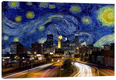 Minneapolis, Minnesota Starry Night Skyline Canvas Art Print - Re-imagined Masterpieces