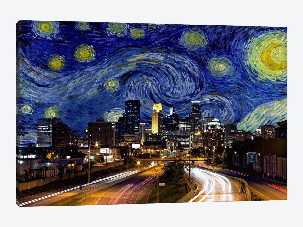 Minneapolis, Minnesota Starry Night Skyline by 5by5collective 1-piece Canvas Print