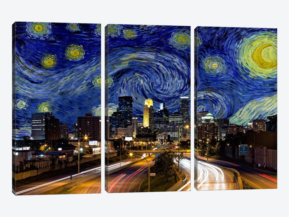 Minneapolis, Minnesota Starry Night Skyline by 5by5collective 3-piece Art Print