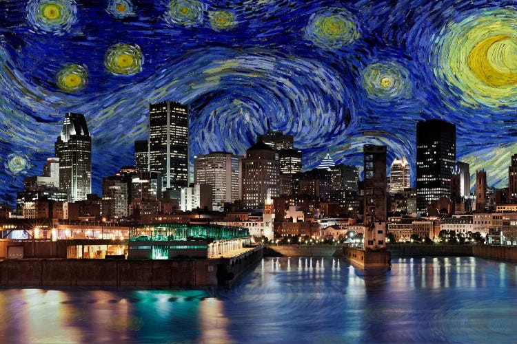 Montreal, Canada Starry Night Skyline by 5by5collective wall art