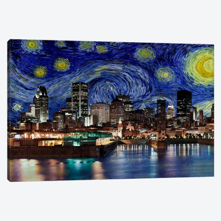 Montreal, Canada Starry Night Skyline Canvas Print #SKY114} by 5by5collective Canvas Art Print