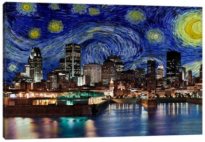 Montreal, Canada Starry Night Skyline Canvas Art Print - Skylines Collection