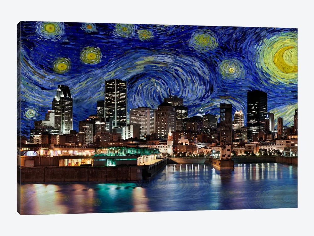Montreal, Canada Starry Night Skyline by 5by5collective 1-piece Canvas Wall Art