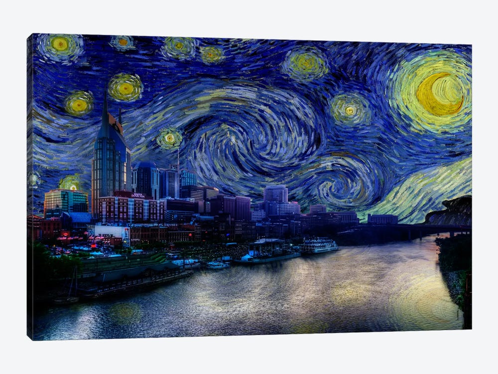 Nashville, Tennessee Starry Night Skyline by 5by5collective 1-piece Art Print
