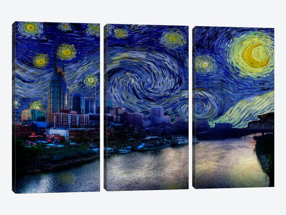 Nashville, Tennessee Starry Night Skyline by 5by5collective 3-piece Art Print
