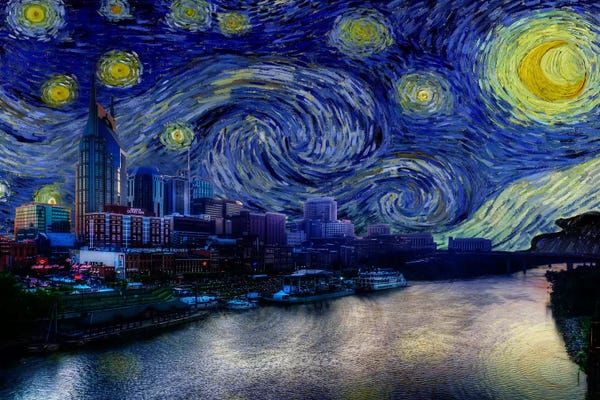 5by5collective: Nashville, Tennessee Starry Night Skyline by 5by5collective