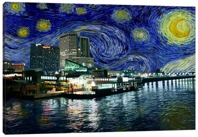 New Orleans, Louisiana Starry Night Skyline Canvas Art Print - Louisiana Art