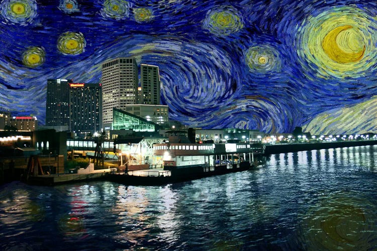 New Orleans, Louisiana Starry Night Skyline by 5by5collective wall art