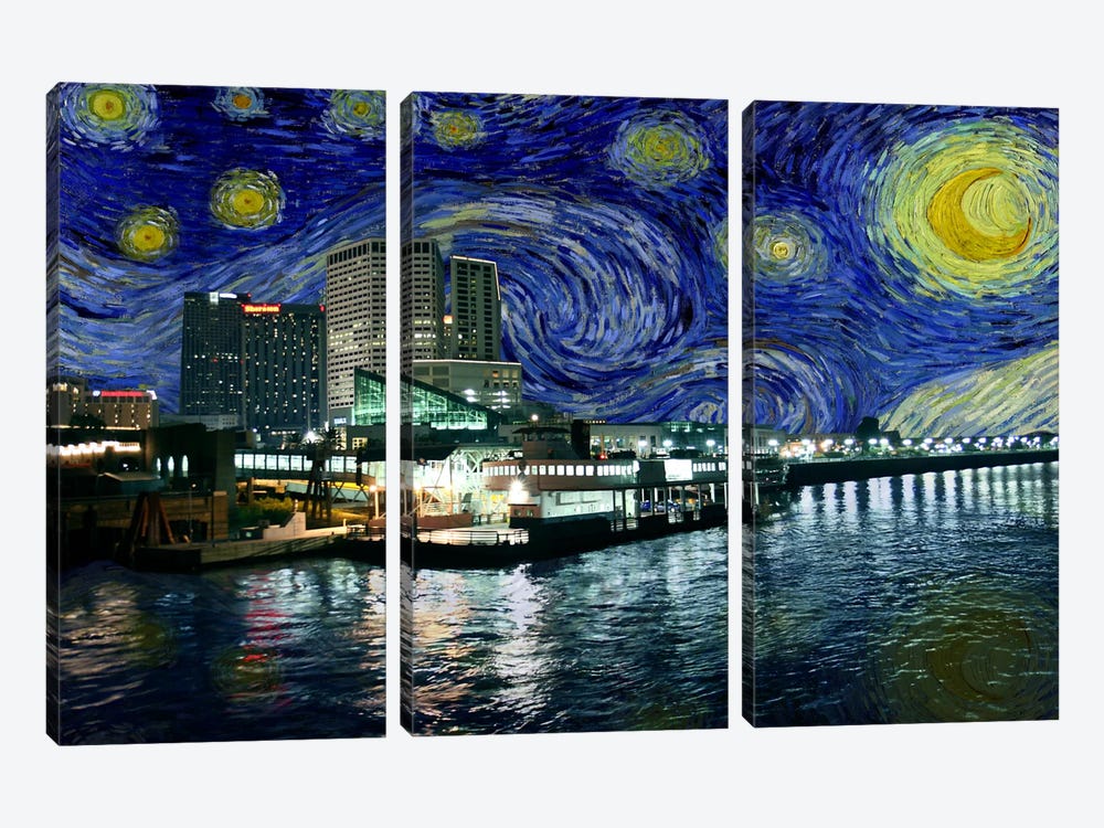 New Orleans, Louisiana Starry Night Skyline by 5by5collective 3-piece Canvas Artwork
