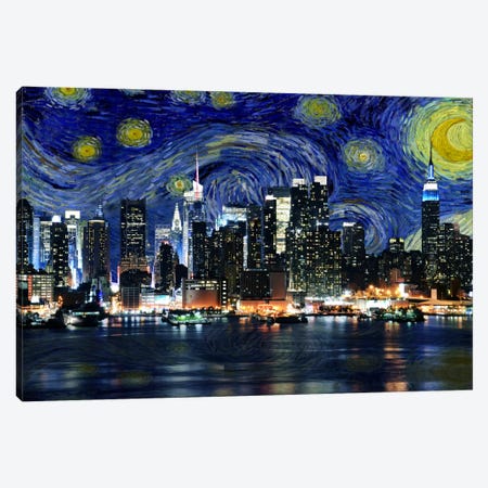 New York City, New York Starry Night Skyline Canvas Print #SKY117} by 5by5collective Art Print