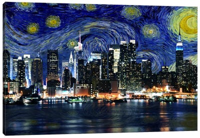 New York City, New York Starry Night Skyline Canvas Art Print - United States of America Art